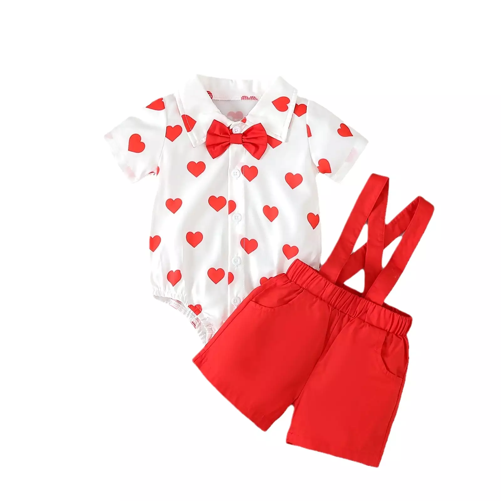 2 Pieces Set Baby Boys Love heart Rompers And Solid Color Shorts Wholesale 24030178