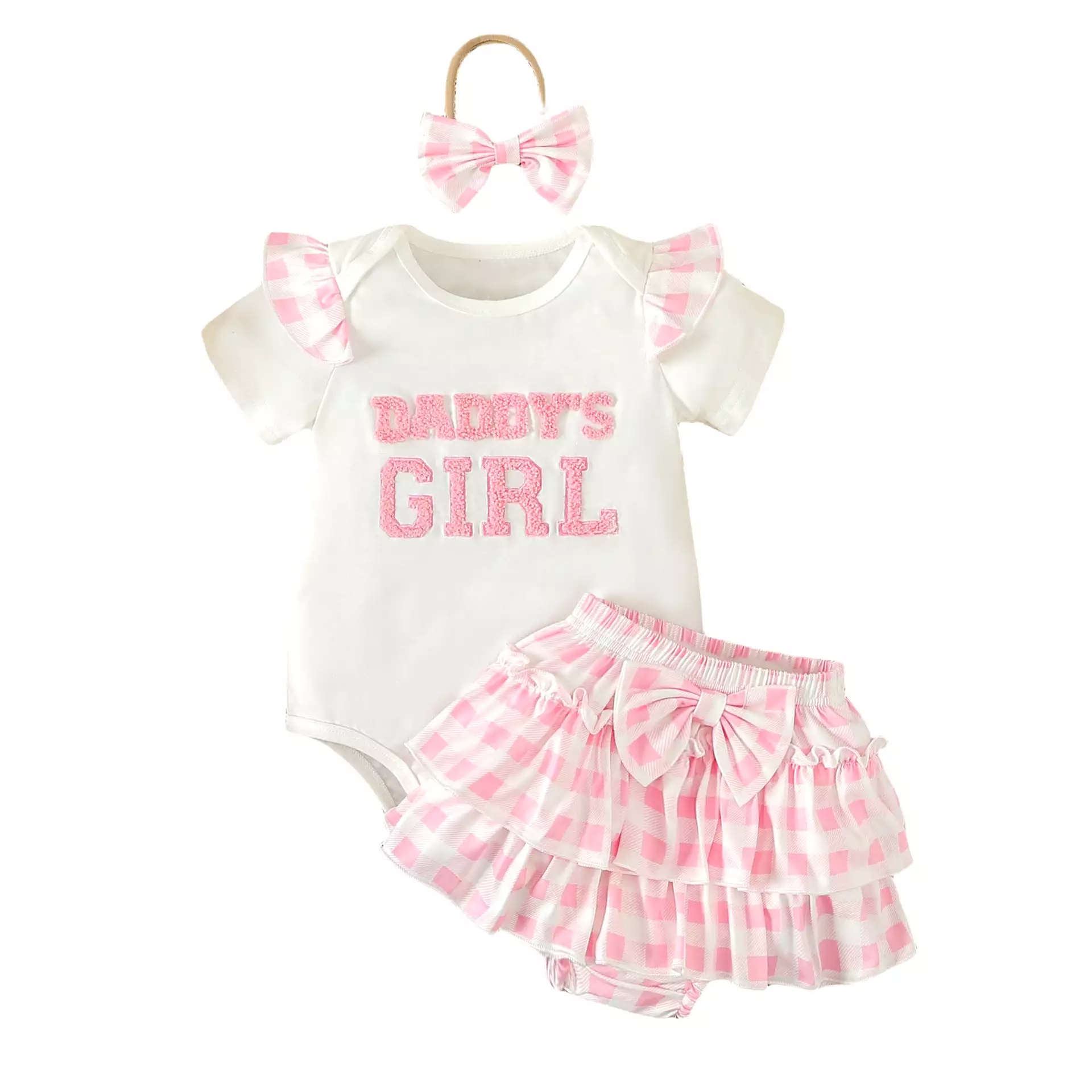 2 Pieces Set Baby Girls Letters Rompers And Checked Shorts Wholesale 240301131