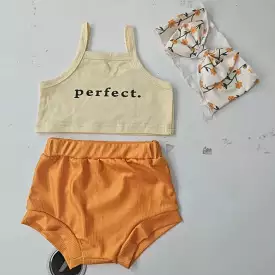 2 Pieces Set Baby Girls Letters Tank Tops And Solid Color Shorts Wholesale 24030161