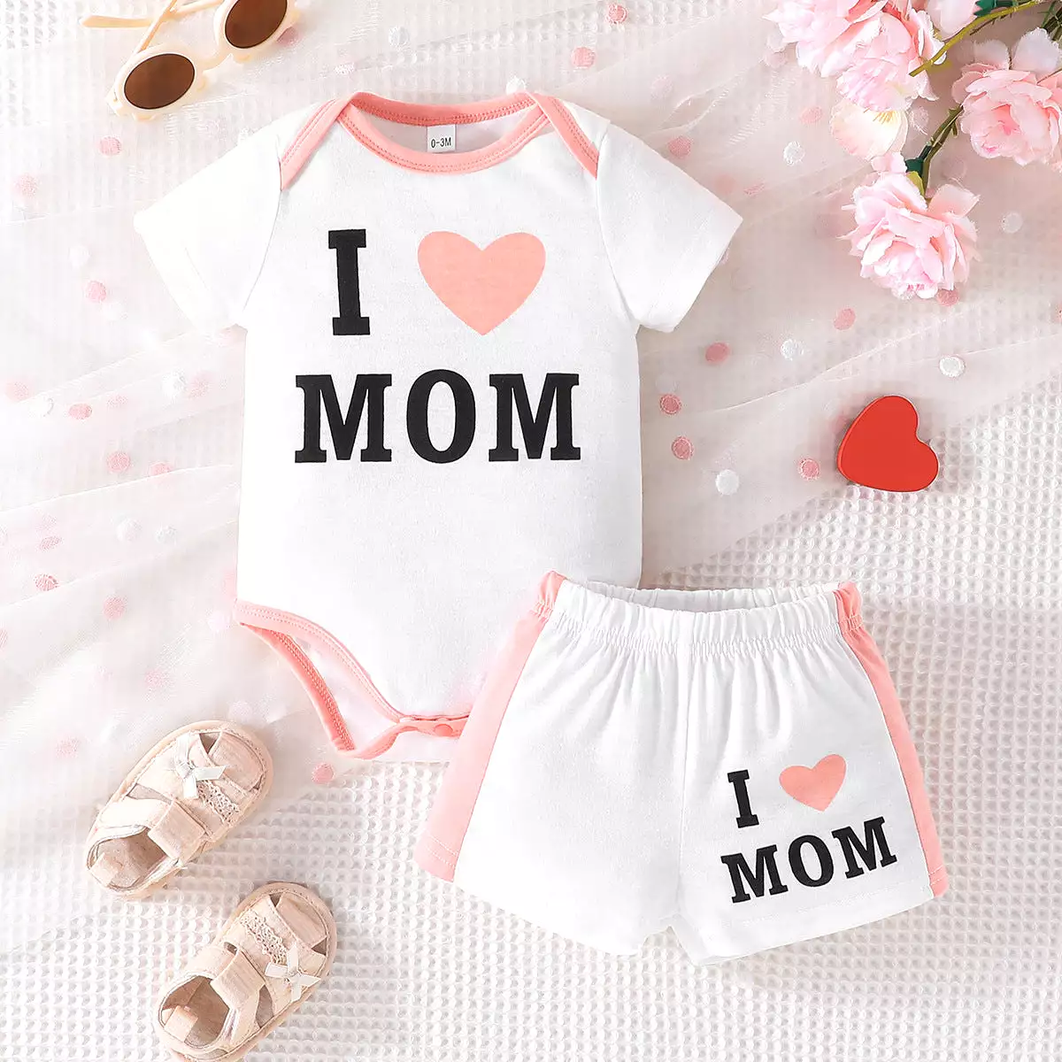 2 Pieces Set Baby Girls Valentine's Day Letters Love heart Tops And Shorts Wholesale 240301166