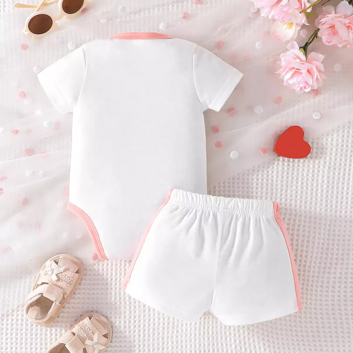 2 Pieces Set Baby Girls Valentine's Day Letters Love heart Tops And Shorts Wholesale 240301166