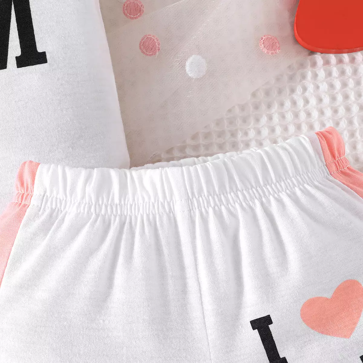 2 Pieces Set Baby Girls Valentine's Day Letters Love heart Tops And Shorts Wholesale 240301166