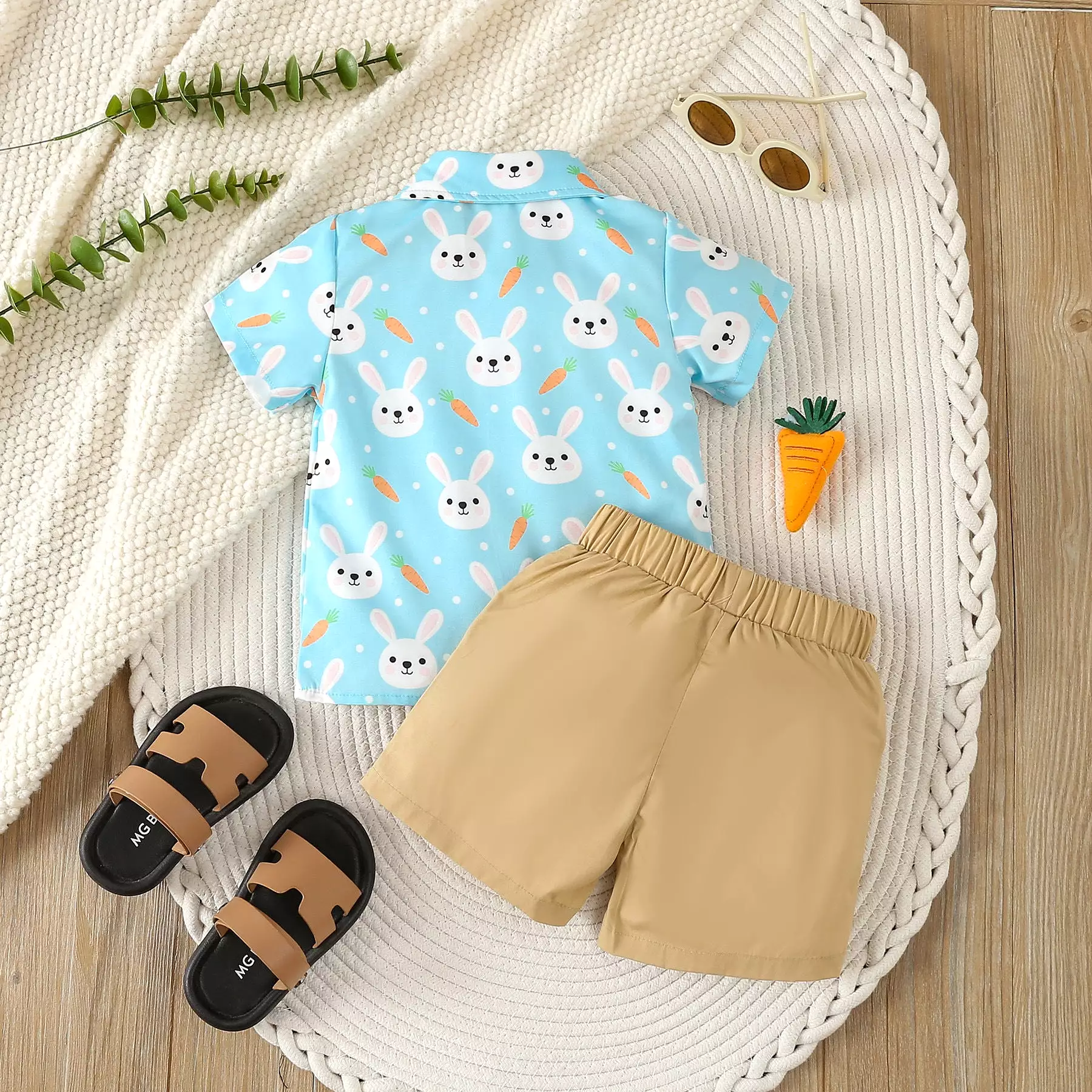 2 Pieces Set Baby Kid Boys Animals Tops And Solid Color Shorts Wholesale 24030142