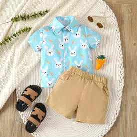 2 Pieces Set Baby Kid Boys Animals Tops And Solid Color Shorts Wholesale 24030142