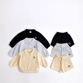 2 Pieces Set Baby Kid Boys Solid Color Embroidered Tops And Shorts Wholesale 240301155