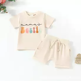 2 Pieces Set Baby Kid Girls Boys Letters Tops And Solid Color Shorts Wholesale 24011187