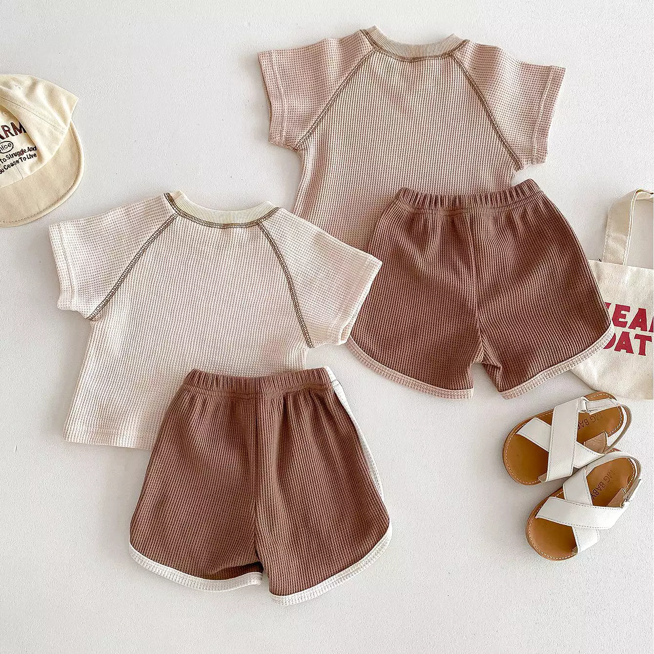 2 Pieces Set Baby Kid Girls Boys Solid Color Tops And Shorts Wholesale 240301145