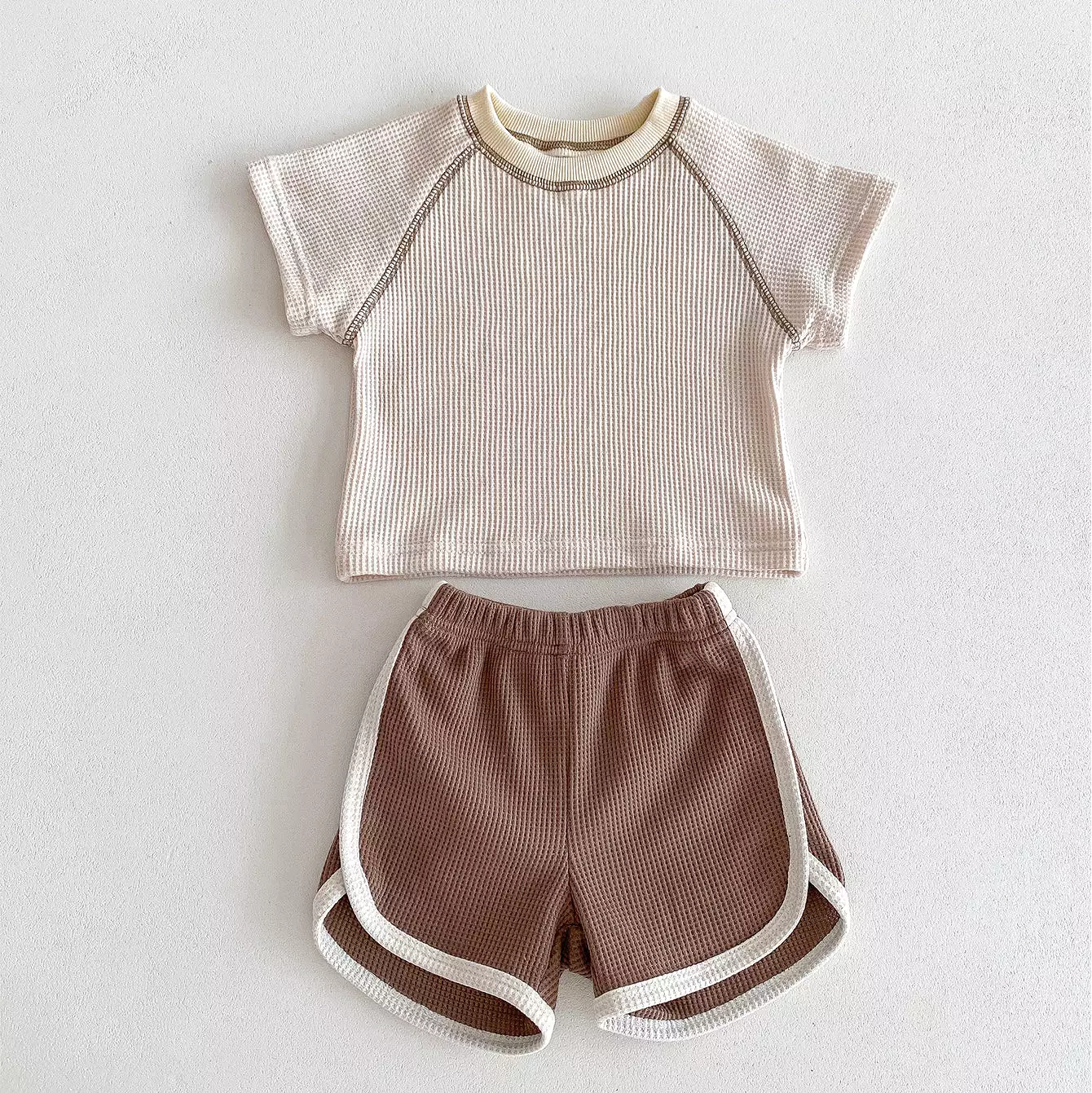 2 Pieces Set Baby Kid Girls Boys Solid Color Tops And Shorts Wholesale 240301145