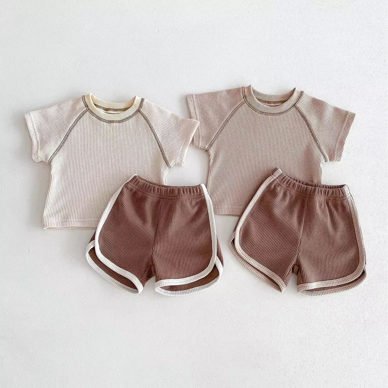 2 Pieces Set Baby Kid Girls Boys Solid Color Tops And Shorts Wholesale 240301145