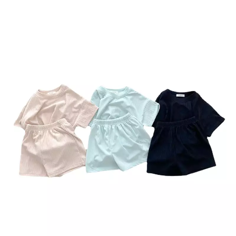 2 Pieces Set Baby Kid Girls Boys Solid Color Tops And Shorts Wholesale 24030121