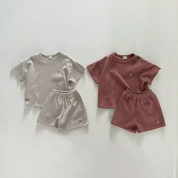 2 Pieces Set Baby Kid Girls Boys Solid Color Tops And Shorts Wholesale 24030127