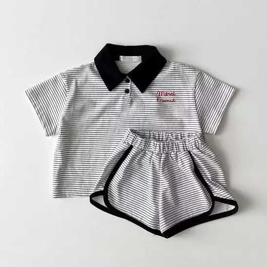 2 Pieces Set Baby Kid Girls Boys Striped Tops And Shorts Wholesale 24030129