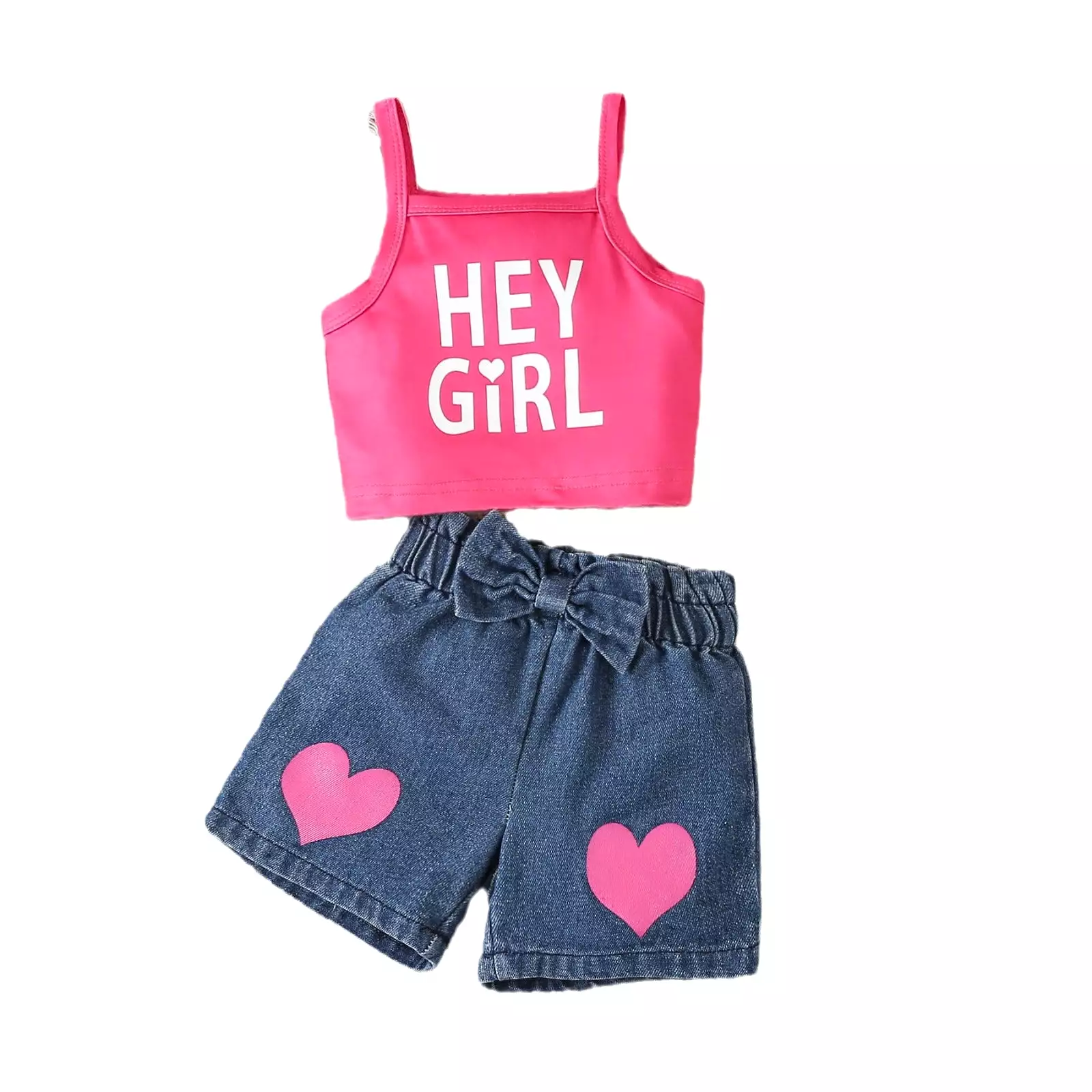 2 Pieces Set Baby Kid Girls Letters Tank Tops And Love heart Shorts Wholesale 24030180