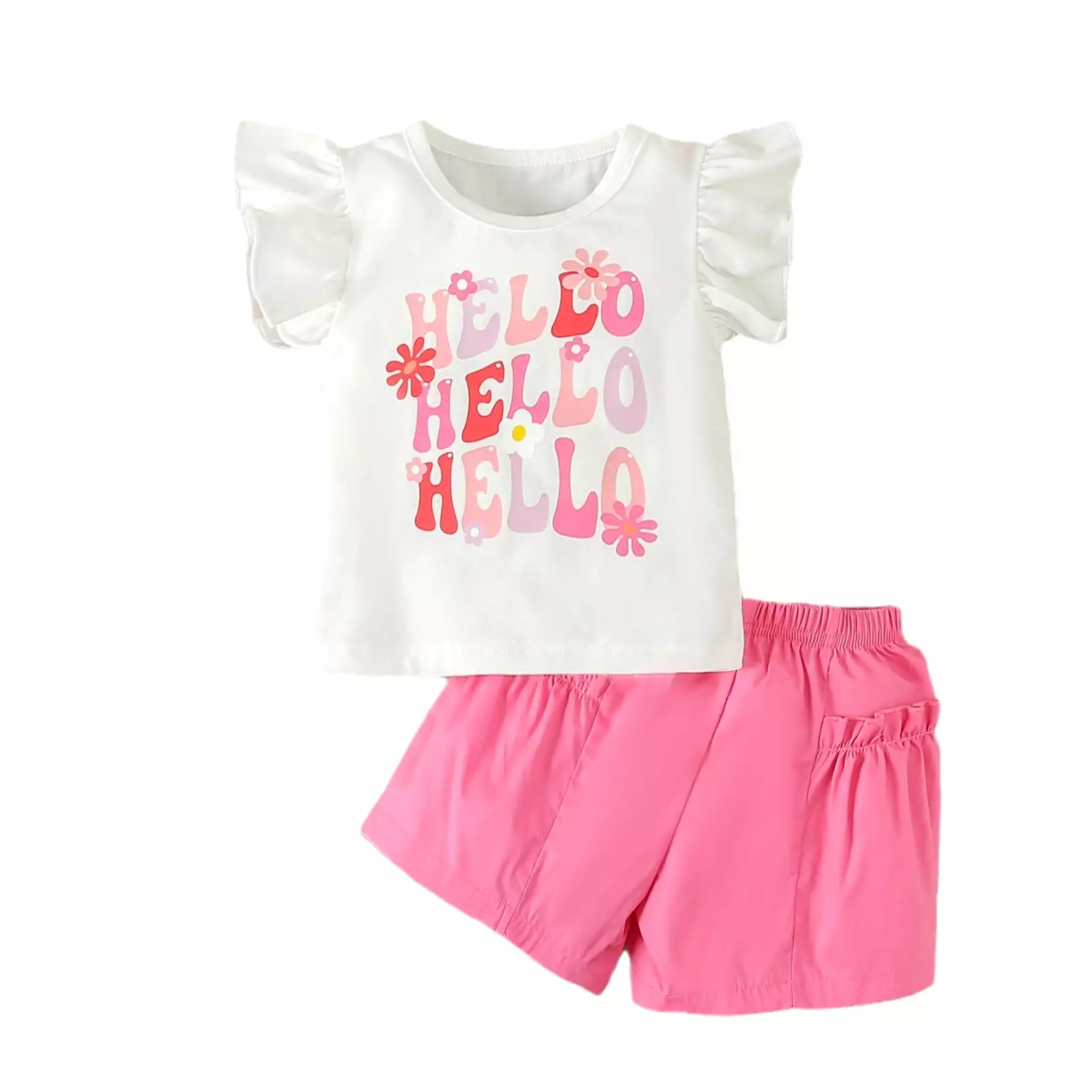 2 Pieces Set Baby Kid Girls Letters Tops And Solid Color Shorts Wholesale 24030185