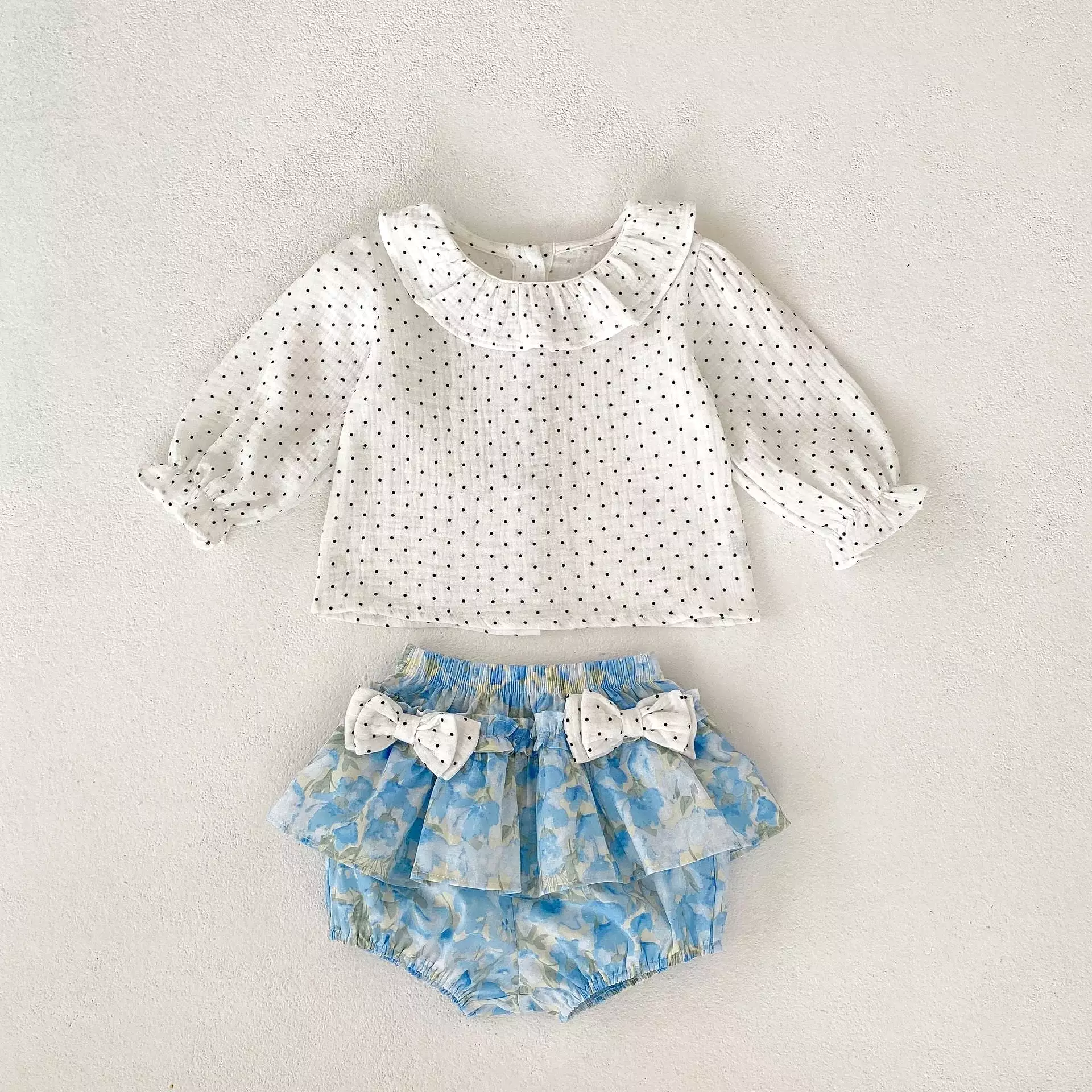 2 Pieces Set Baby Kid Girls Polka dots Tops And Bow Shorts Wholesale 230828126