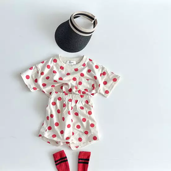 2 Pieces Set Baby Kid Girls Polka dots Tops And Shorts Wholesale 24030124