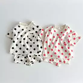 2 Pieces Set Baby Kid Girls Polka dots Tops And Shorts Wholesale 24030124