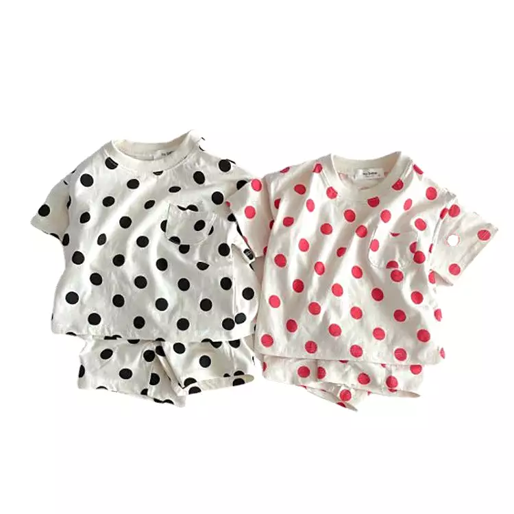 2 Pieces Set Baby Kid Girls Polka dots Tops And Shorts Wholesale 24030124