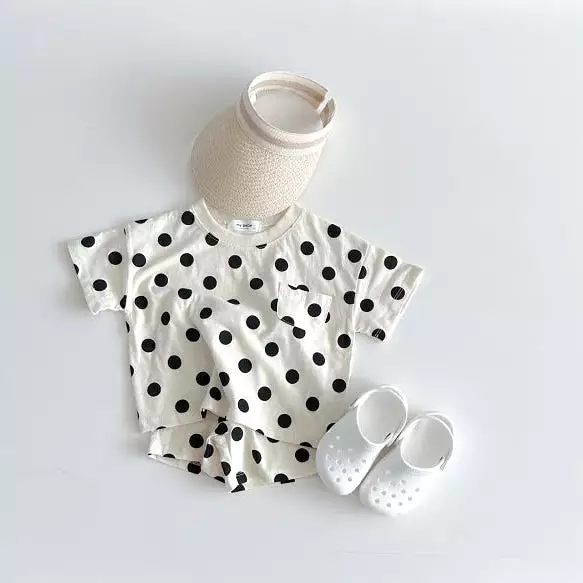 2 Pieces Set Baby Kid Girls Polka dots Tops And Shorts Wholesale 24030124