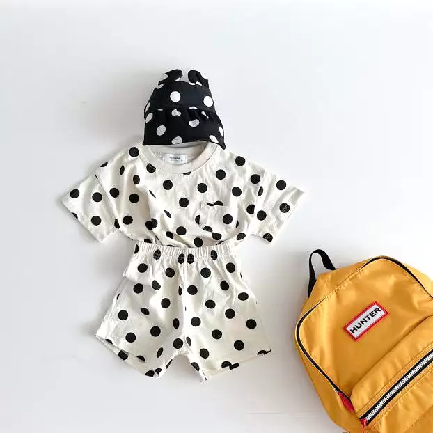 2 Pieces Set Baby Kid Girls Polka dots Tops And Shorts Wholesale 24030124