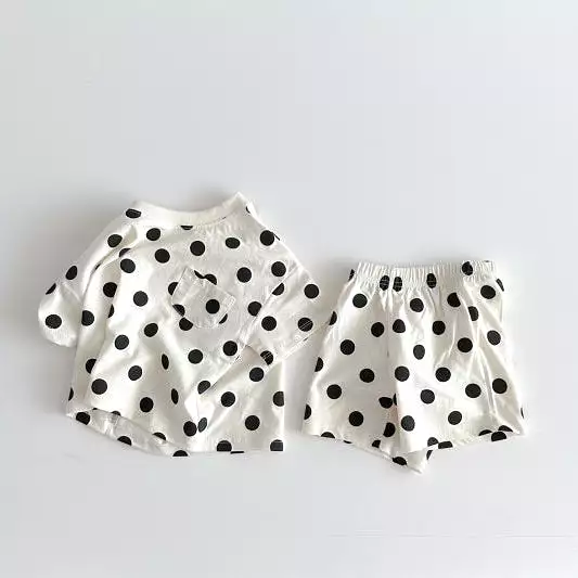 2 Pieces Set Baby Kid Girls Polka dots Tops And Shorts Wholesale 24030124