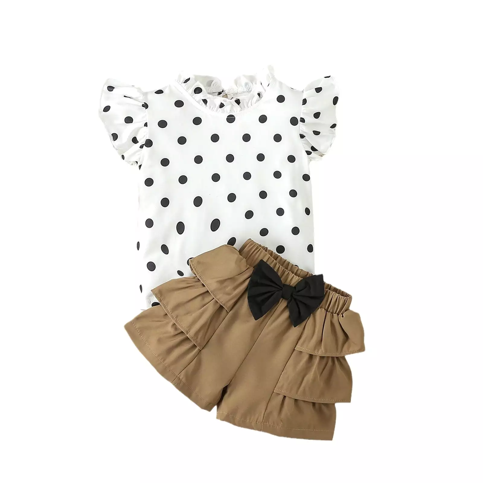 2 Pieces Set Baby Kid Girls Polka dots Tops And Solid Color Shorts Wholesale 24030187