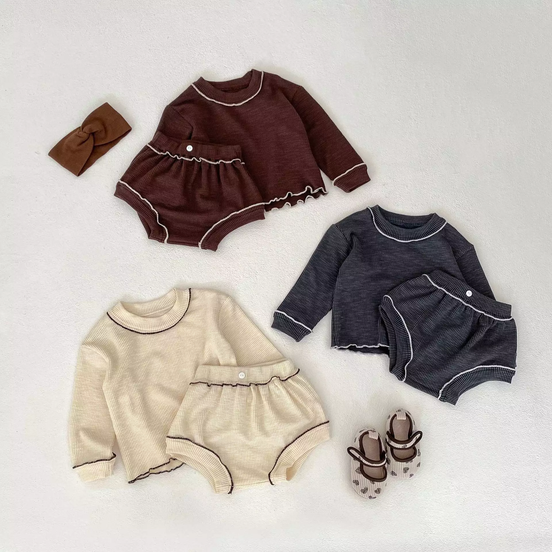 2 Pieces Set Baby Kid Girls Solid Color Tops And Shorts Wholesale 240111132