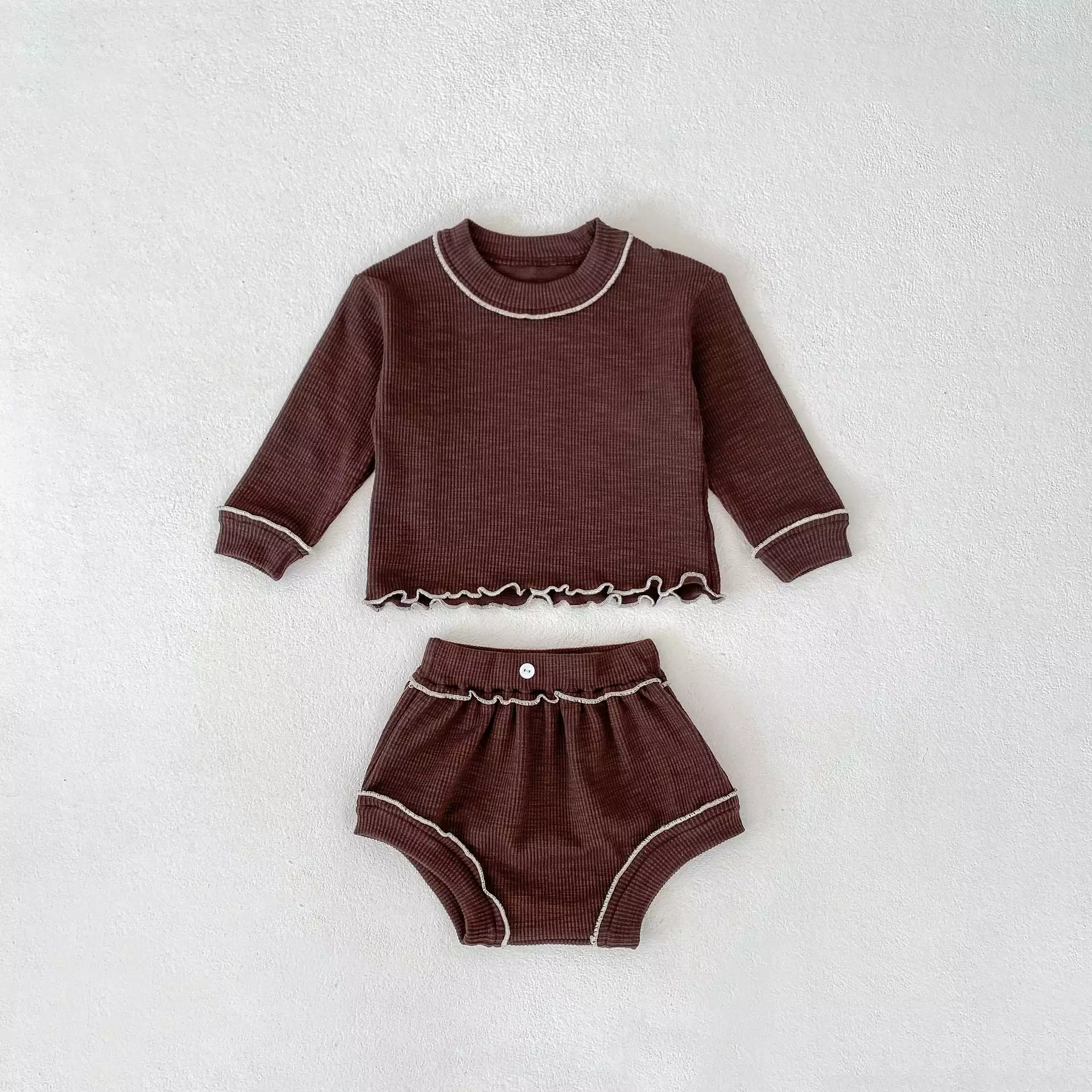 2 Pieces Set Baby Kid Girls Solid Color Tops And Shorts Wholesale 240111132