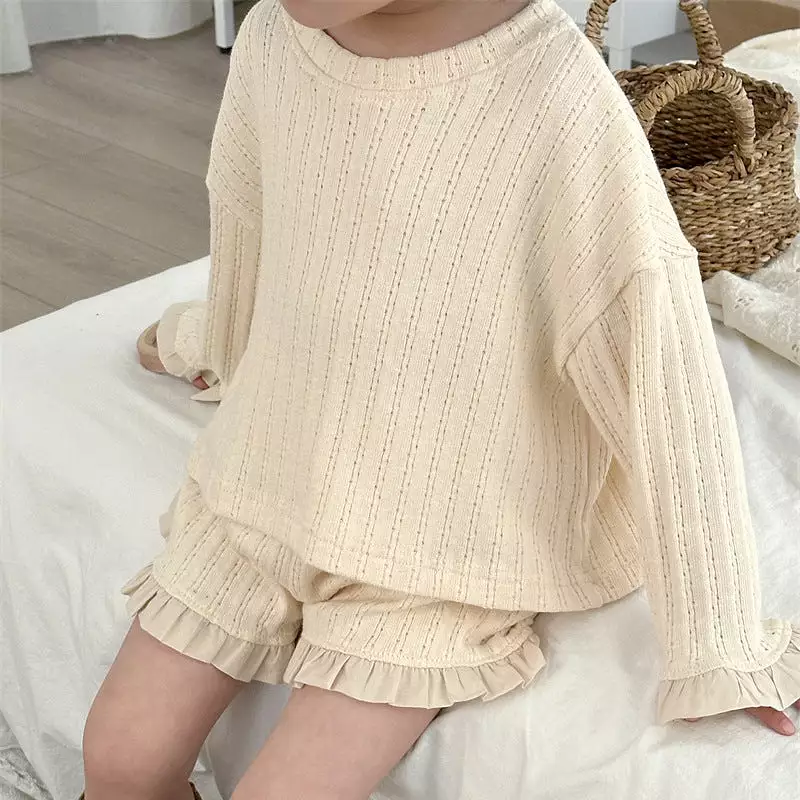 2 Pieces Set Baby Kid Girls Solid Color Tops And Shorts Wholesale 240301130