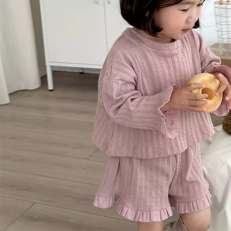 2 Pieces Set Baby Kid Girls Solid Color Tops And Shorts Wholesale 240301130