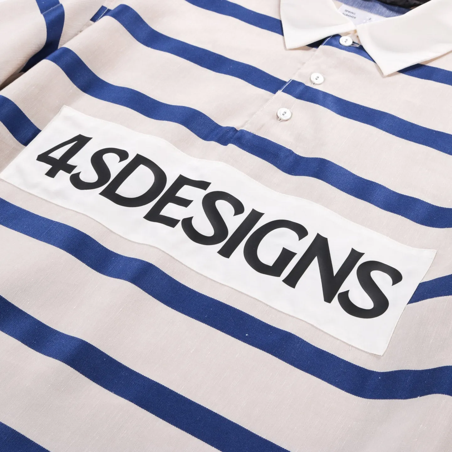 4SDESIGNS RUGBY SHIRT KHAKI / NAVY STRIPE TENCEL-LINEN