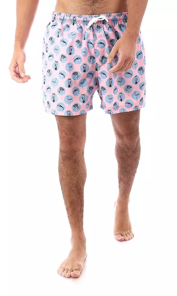 95594 Patterned Dark Pink & Light Blue Swim Shorts