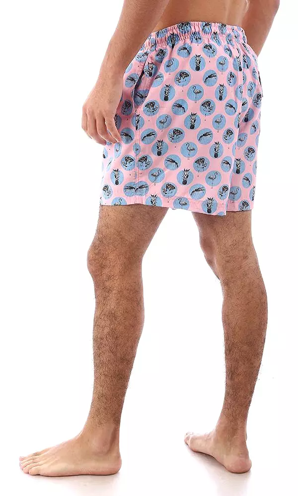 95594 Patterned Dark Pink & Light Blue Swim Shorts