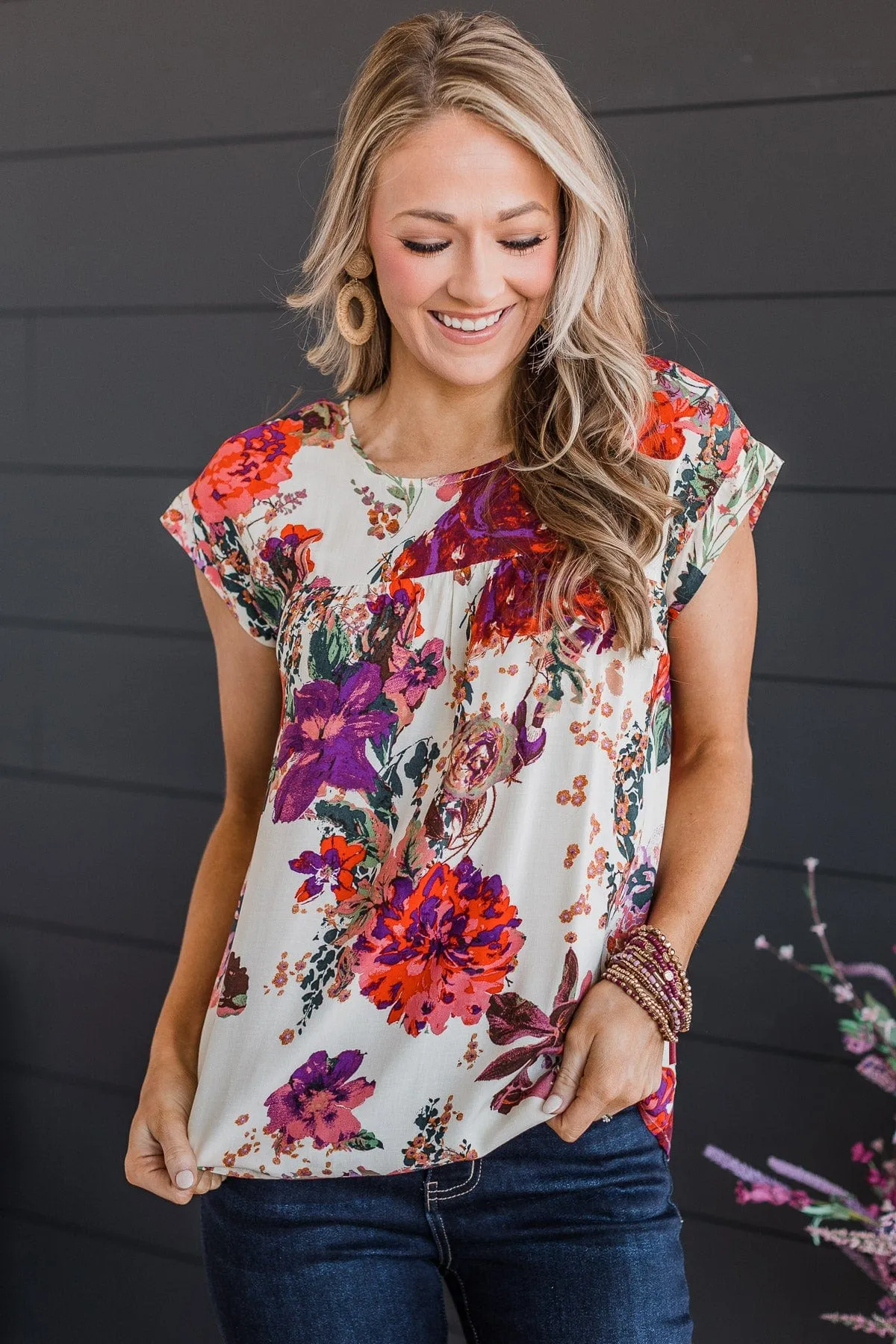 A Good Thing Floral Blouse- Ivory