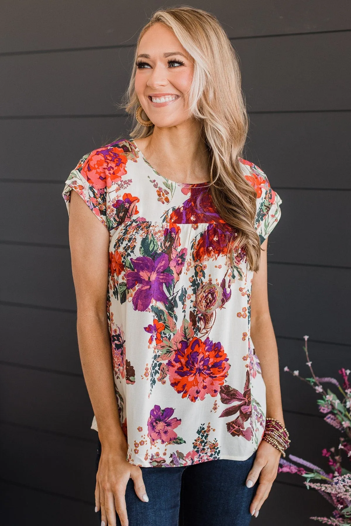 A Good Thing Floral Blouse- Ivory