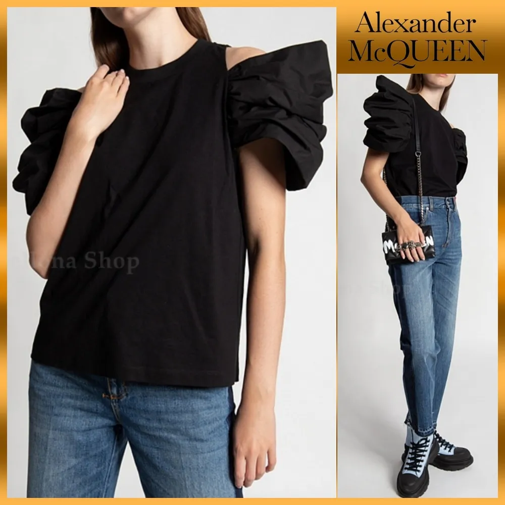 alexander mcqueen  |Casual Style Plain Cotton Short Sleeves Party Style