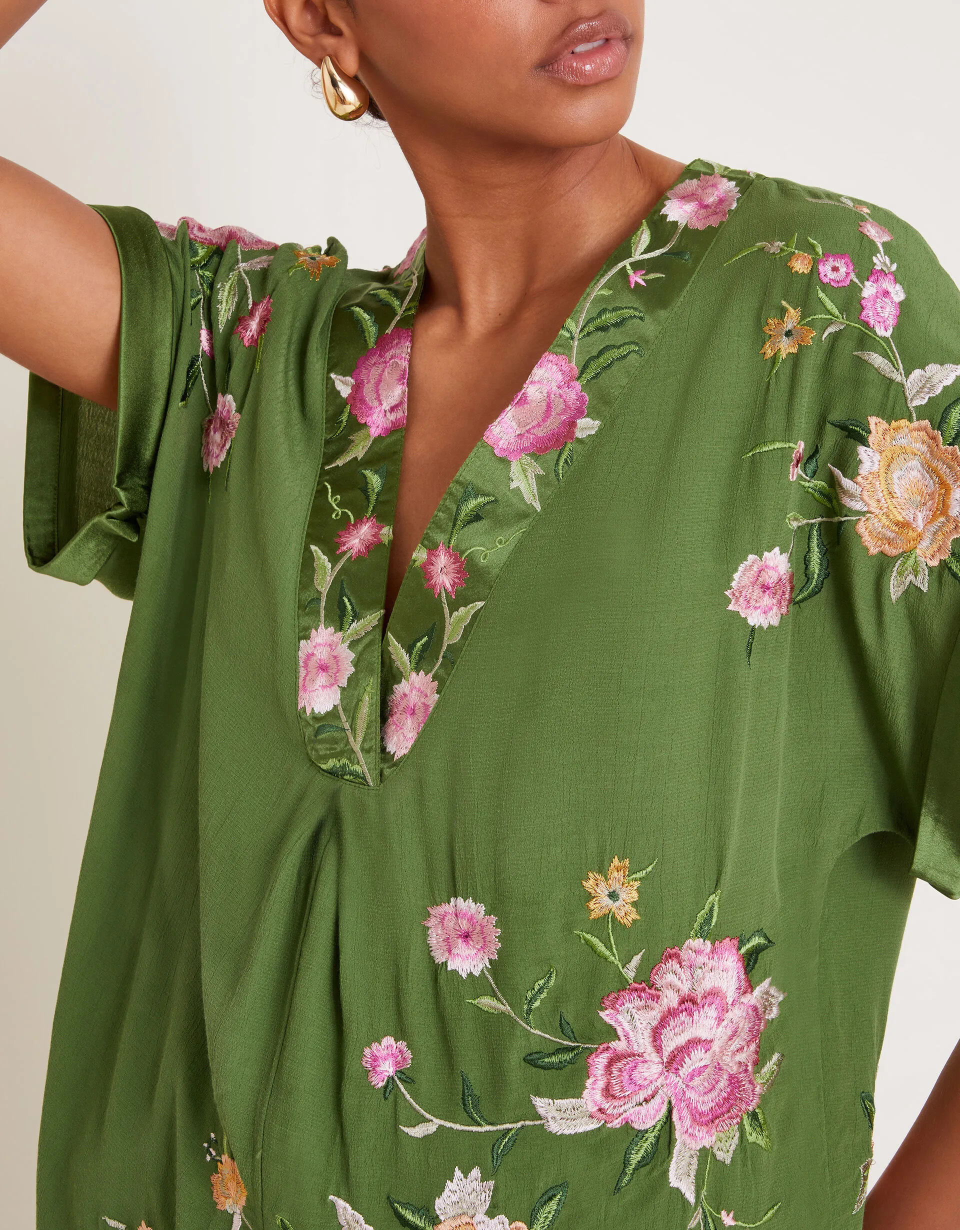 Alice Floral Embroidered V-Neck Blouse Green