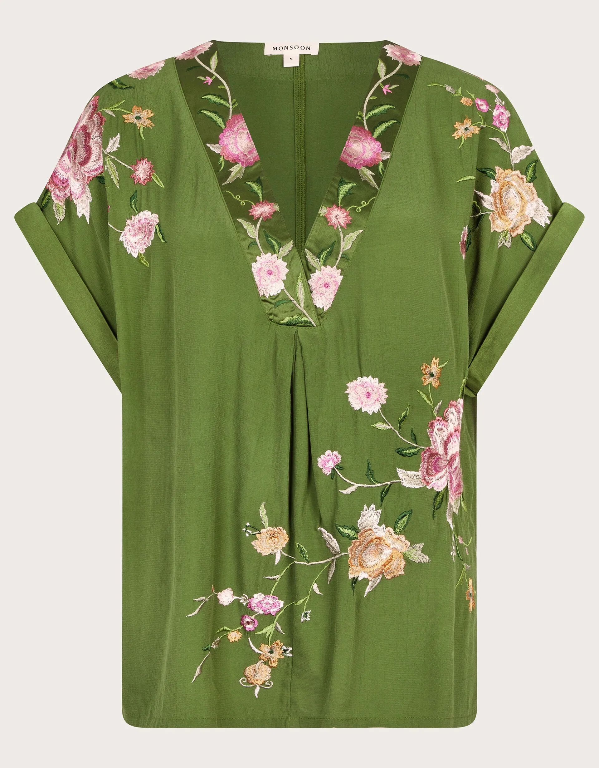 Alice Floral Embroidered V-Neck Blouse Green