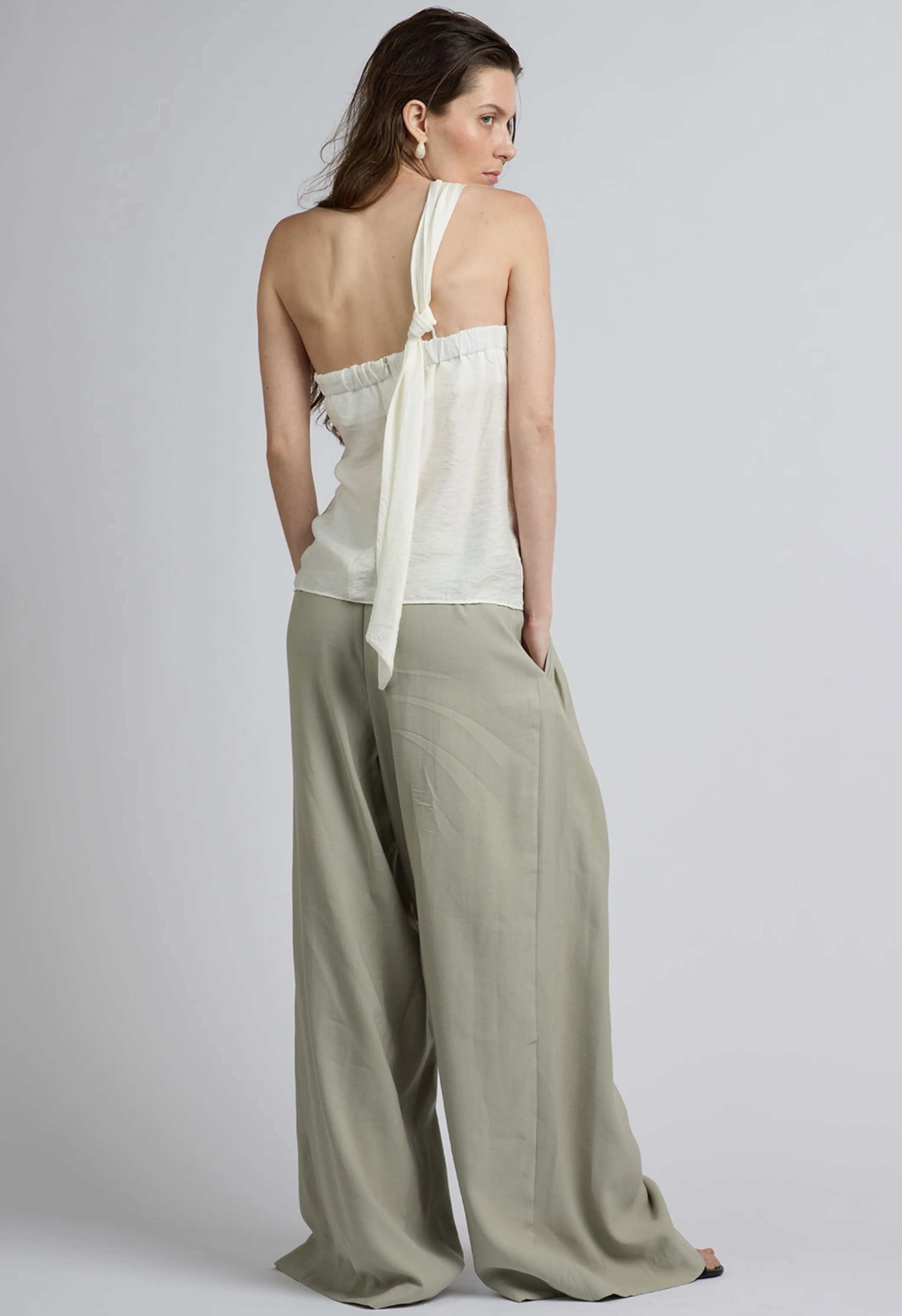 Alina One Shoulder Draped Top in Vanilla