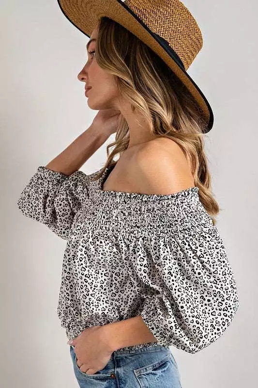 Animal Print Smocked Off The Shoulder Top