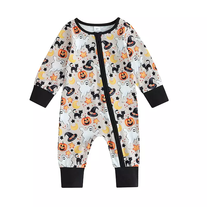 Baby Girls Boys Checked Cartoon Print Halloween Jumpsuits Wholesale 23090641