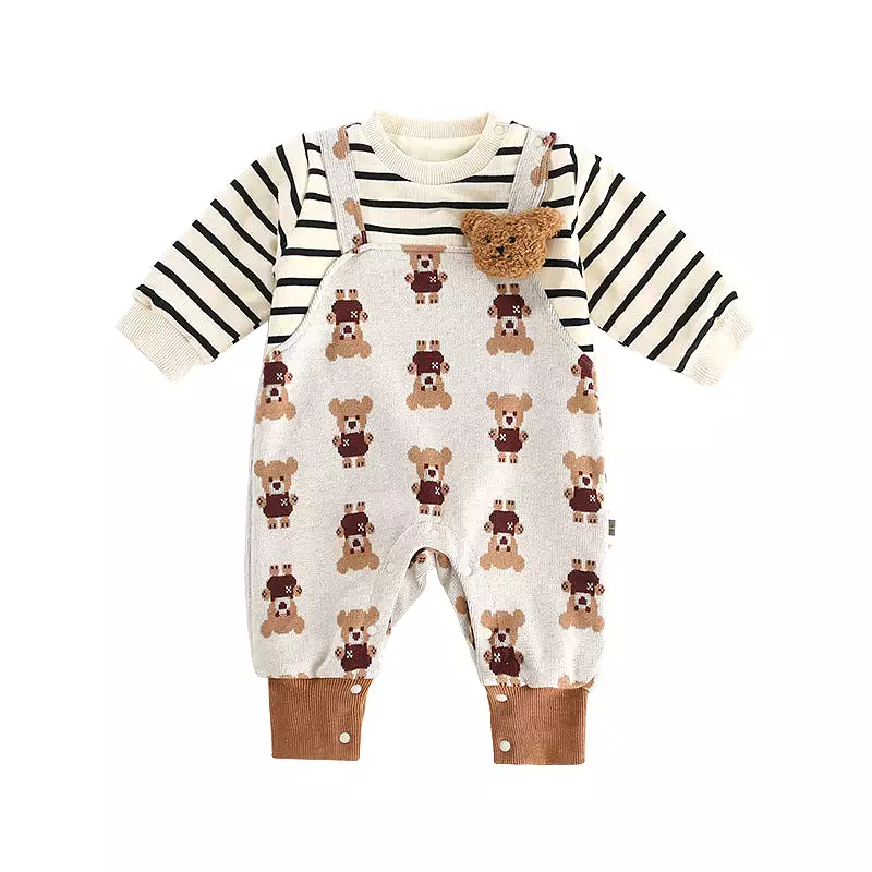 Baby Girls Boys Striped Animals Print Jumpsuits Wholesale 231019180