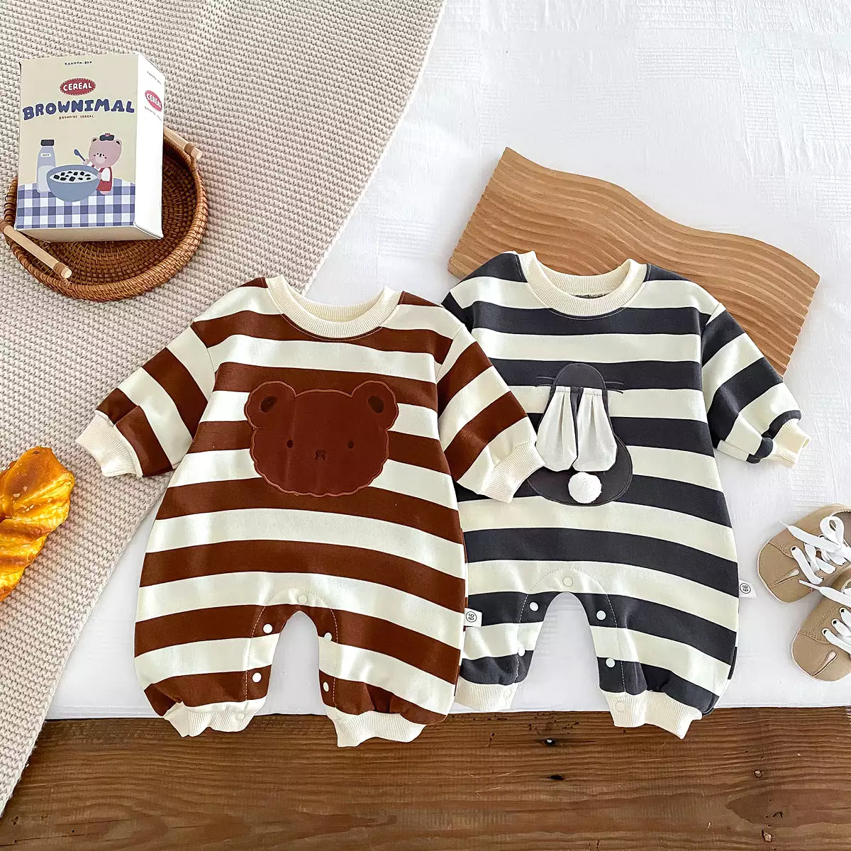 Baby Girls Boys Striped Cartoon Jumpsuits Wholesale 23101989