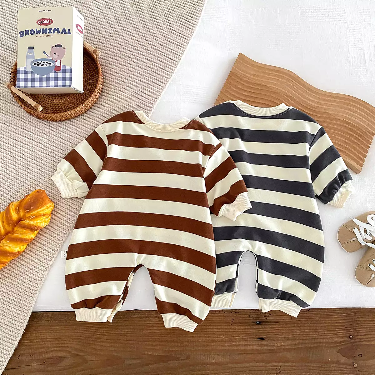 Baby Girls Boys Striped Cartoon Jumpsuits Wholesale 23101989