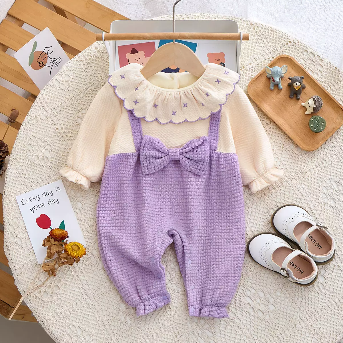 Baby Girls Color-blocking Bow Jumpsuits Wholesale 23101998