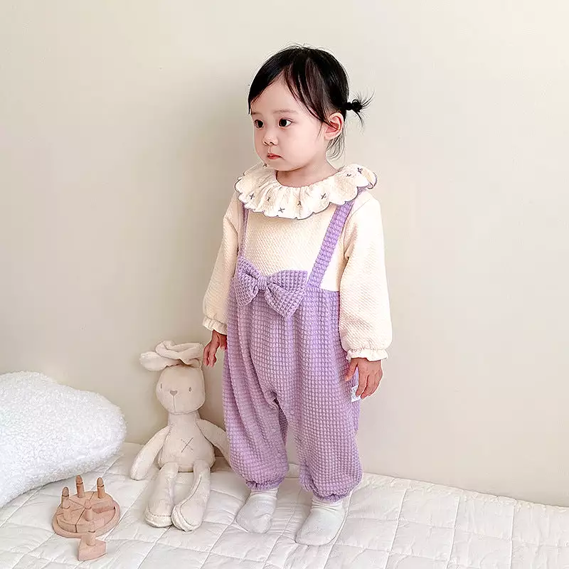 Baby Girls Color-blocking Bow Jumpsuits Wholesale 23101998