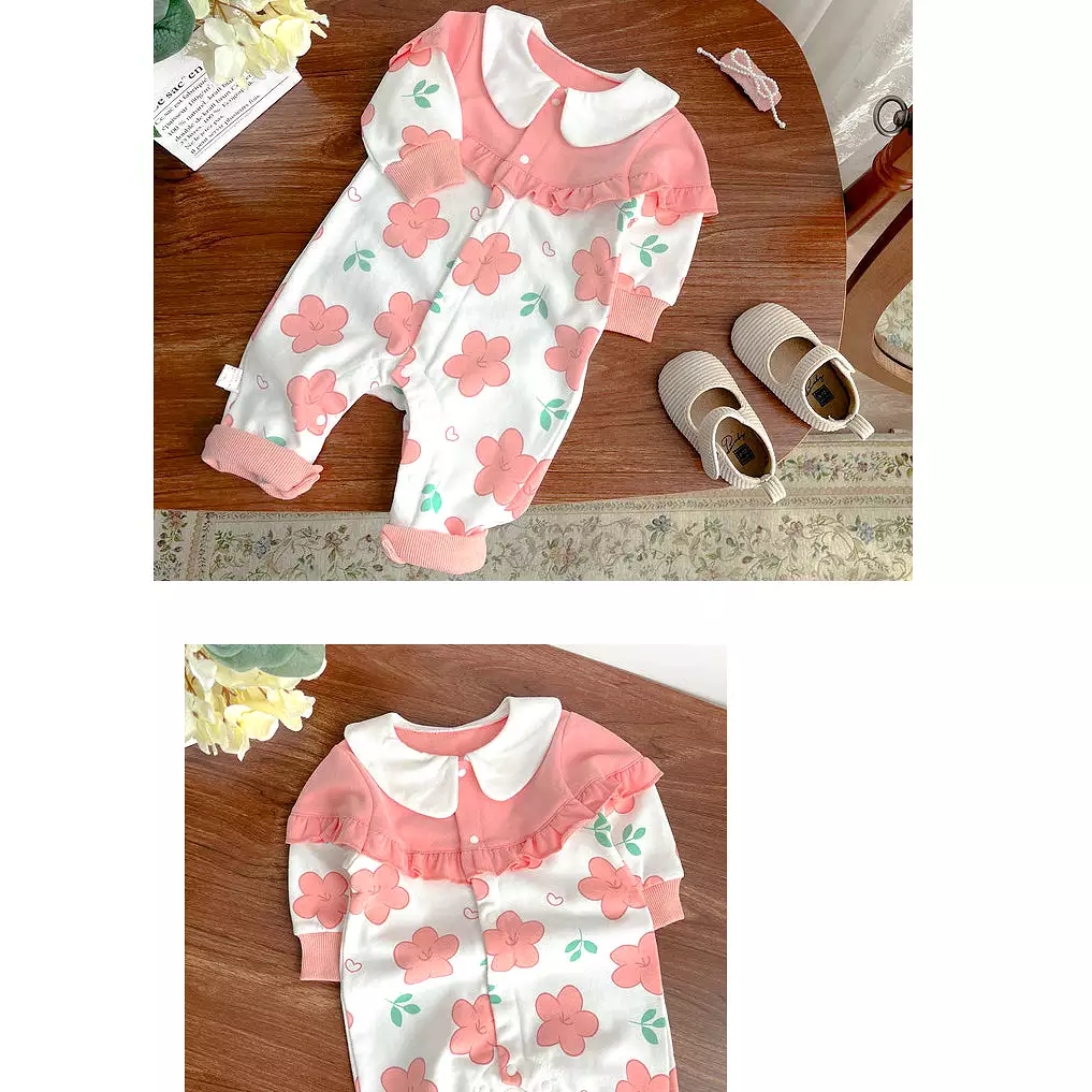 Baby Girls Color-blocking Flower Print Jumpsuits Wholesale 230828358