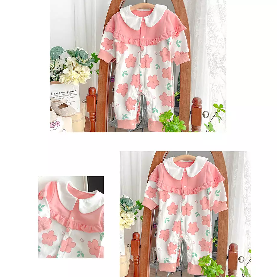 Baby Girls Color-blocking Flower Print Jumpsuits Wholesale 230828358