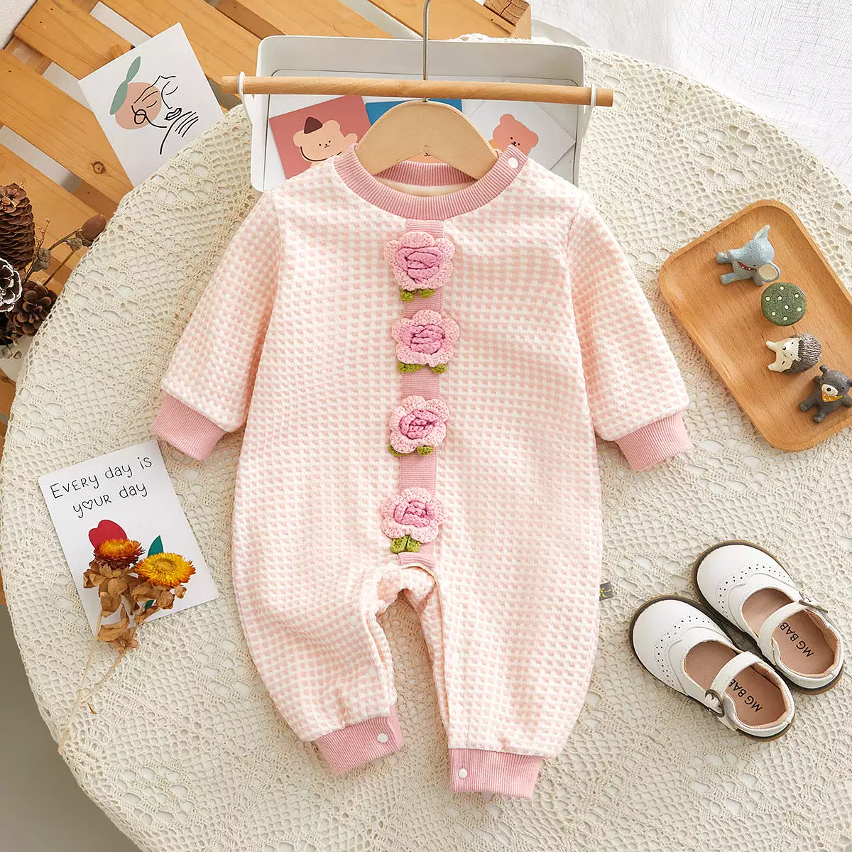 Baby Girls Flower Checked Jumpsuits Wholesale 23101983