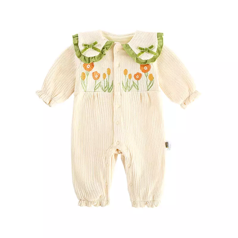 Baby Girls Flower Embroidered Jumpsuits Wholesale 23101988